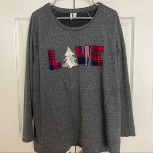 Cato Christmas Flip Sequin LOVE Lightweight Sweatshirt Plaid Letters XL